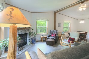 Fireplace - Orchard Acres | Charming Lake Superior Retreat (Herbster)