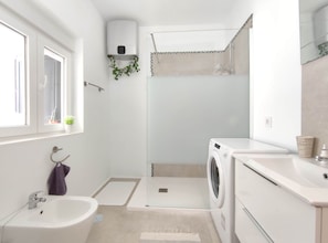 Dusche, Haartrockner, Bidet, Handtücher