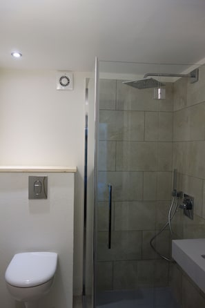 Shower, hair dryer, toilet paper