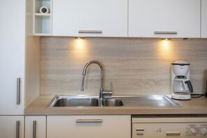 Fridge, oven, stovetop, electric kettle