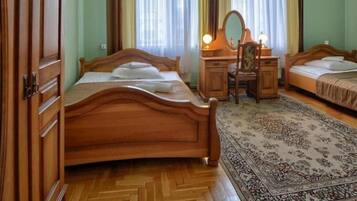 Presidential Apartment | Desk, laptop workspace, blackout drapes, iron/ironing board