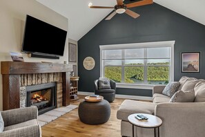 Smart TV, fireplace, video games, foosball