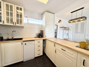 Fridge, microwave, dishwasher