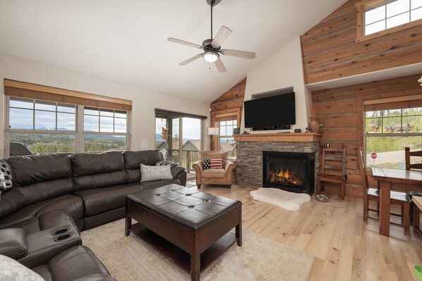 Smart TV, fireplace, DVD player, books