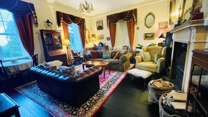 Televisión, chimenea y libros 
