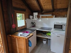 Fridge, microwave, stovetop