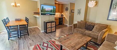 TV, fireplace, DVD player, video library