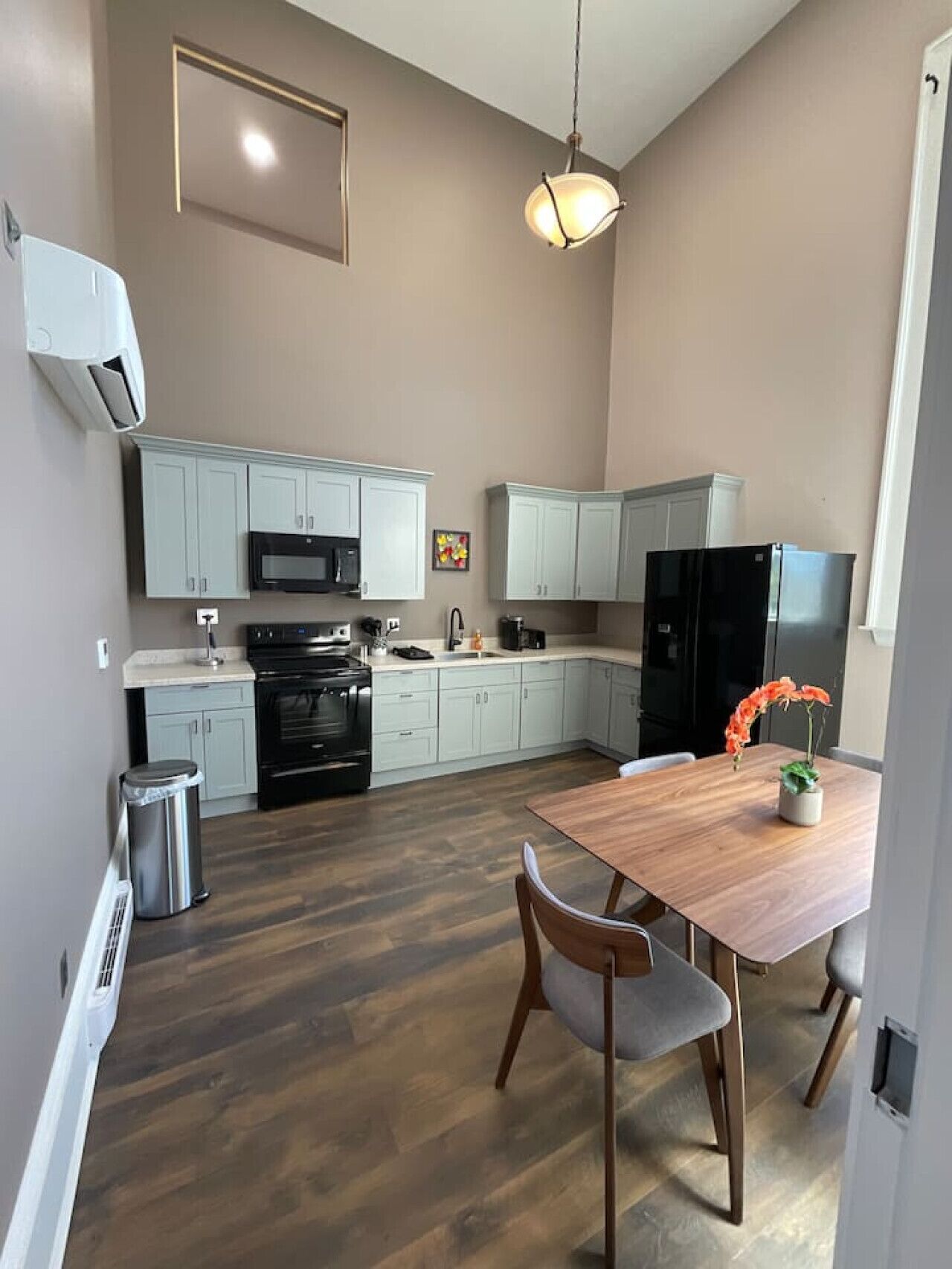 Fridge, microwave, oven, coffee/tea maker