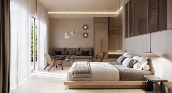 Deluxe Suite | Sharing Pool & Garden View | Minibar, in-room safe, blackout curtains, soundproofing - Grecale Filoxenia (Stegna)