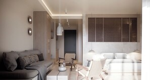 Deluxe Suite | Sharing Pool & Garden View | Minibar, in-room safe, blackout curtains, soundproofing - Grecale Filoxenia (Stegna)