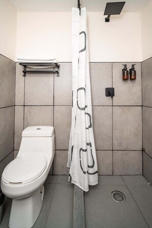 Dusche, Haartrockner, HandtĂŒcher, Shampoo