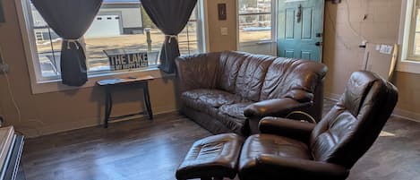 Fireplace, DVD player, video library