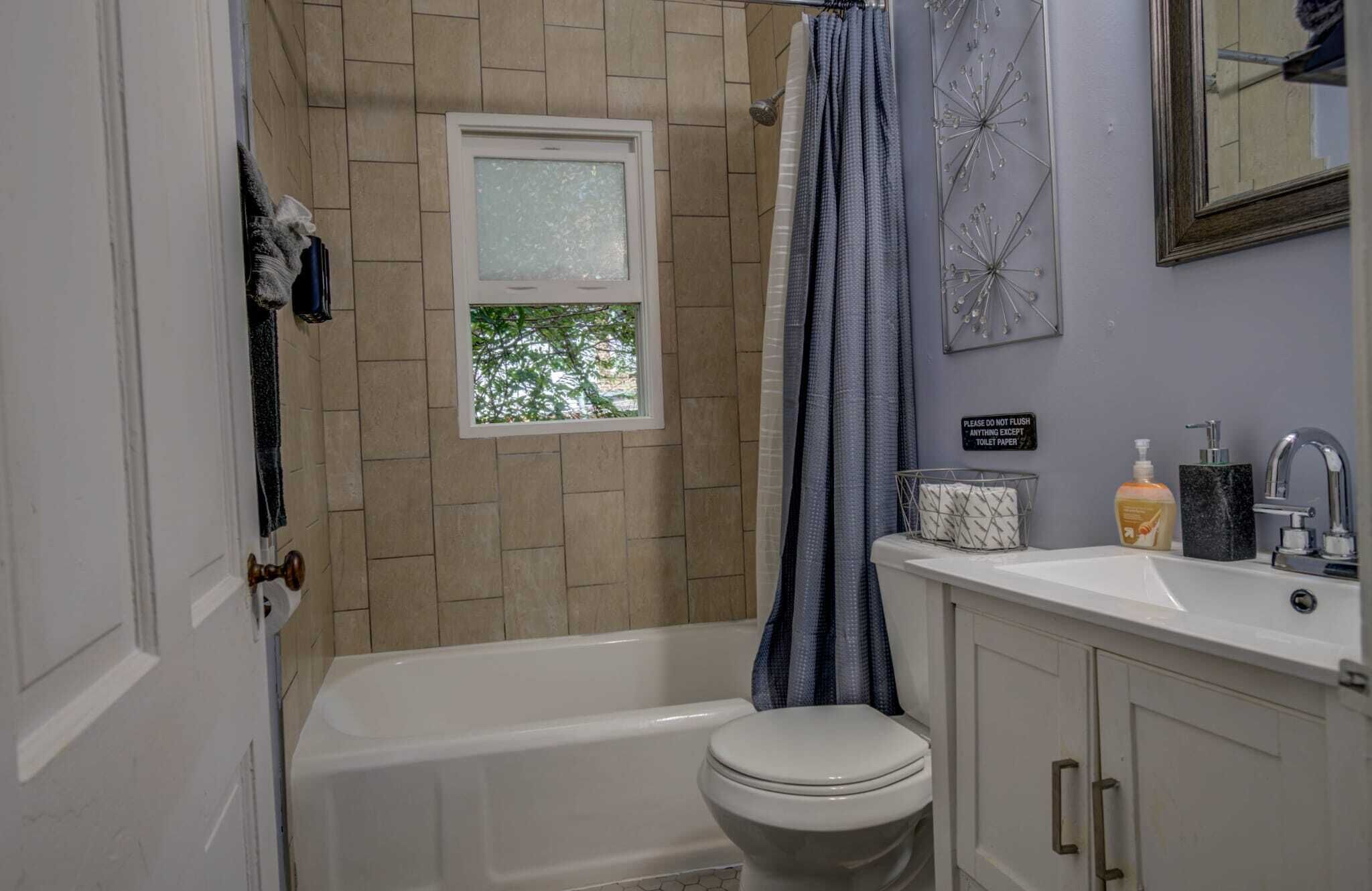 Hair dryer, bidet, towels, soap