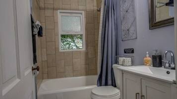 Hair dryer, bidet, towels, soap