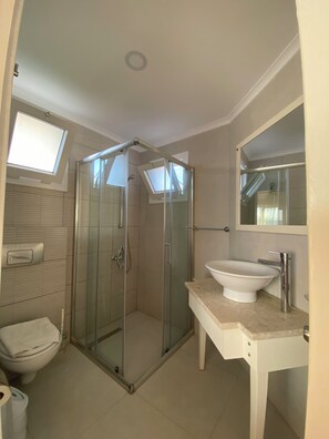 Hair dryer, towels, toilet paper