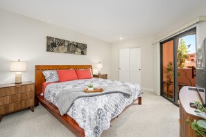 1 bedroom, desk, iron/ironing board, travel cot