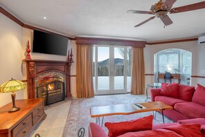 TV, fireplace