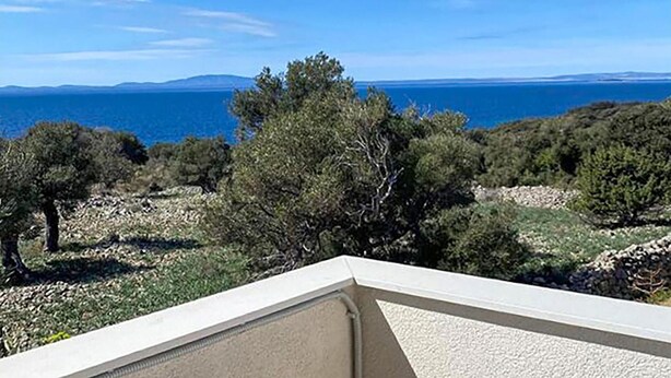 A coastal landscape with trees and a clear view of the sea.