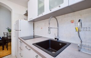 Fridge, stovetop, dishwasher, cookware/dishes/utensils