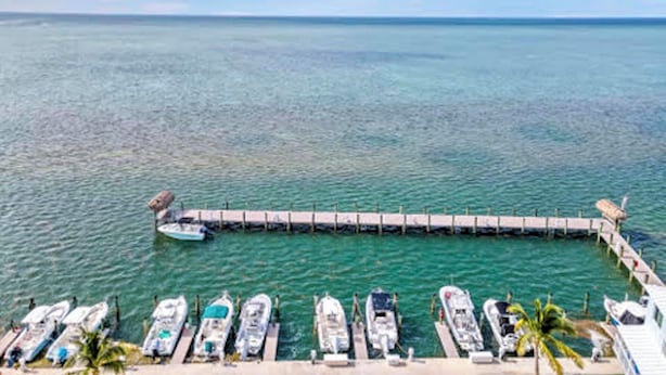 Un muelle con barcos amarrados en una marina.
