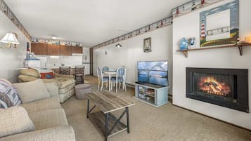 TV, fireplace, offices