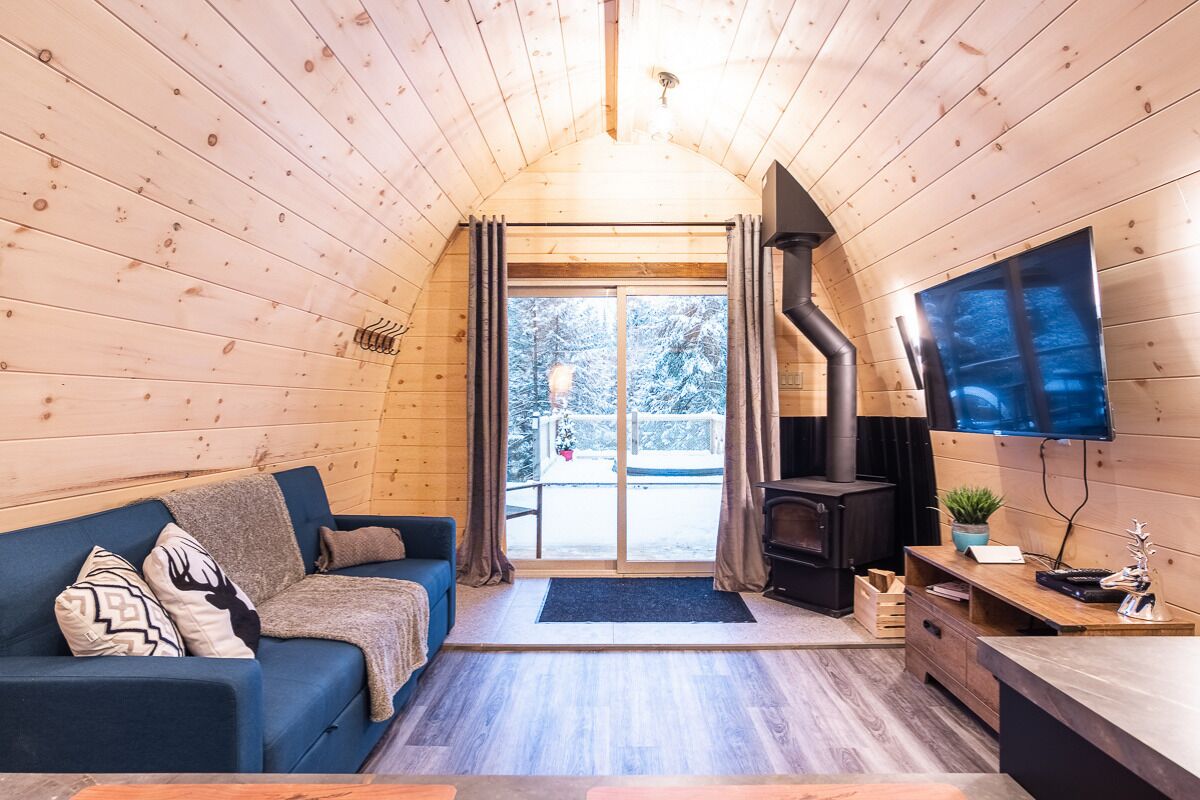 Chalet, 1 habitación | Área de sala de estar | Televisión de pantalla plana de 40 pulgadas con canales vía satélite 