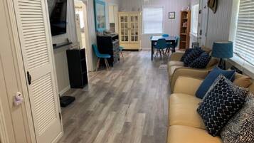 Smart TV, DVD player, books, video library