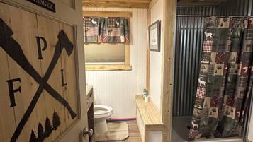 Shower, towels, toilet paper