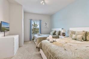 3 bedrooms, desk, iron/ironing board, travel cot