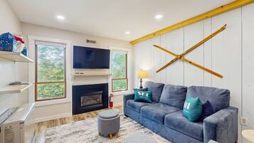 TV, fireplace