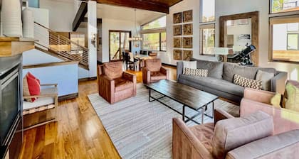 Dog-friendly mountain home with hot tub, fireplace, and scenic views