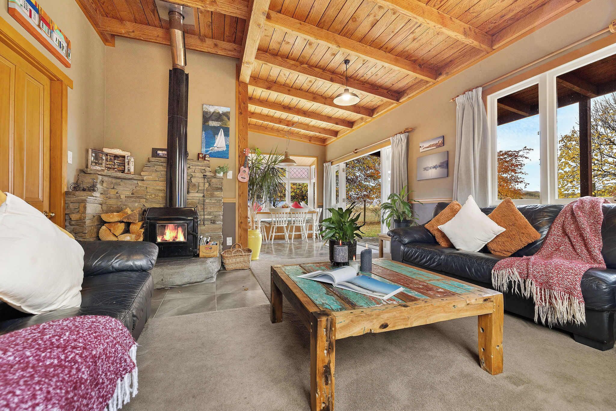 Télévision, cheminée, livres, espaces bureaux