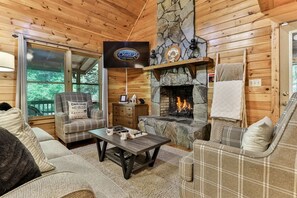 TV, fireplace