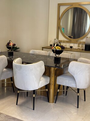 Dining - Ninety Avenue Hotel Apartment Family
3-bedroom -3 bathroom , WiFi,Kitchen,Pool. (New Cairo 1)