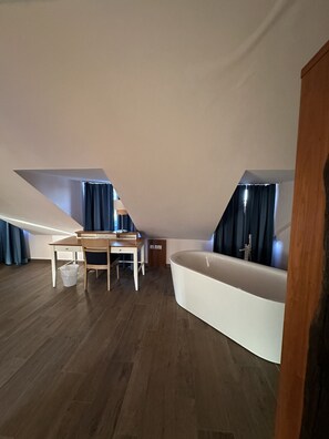 디럭스 스튜디오 스위트, 금연, 강 전망 | 욕실 | 헤어드라이어, 타월, 비누, 샴푸