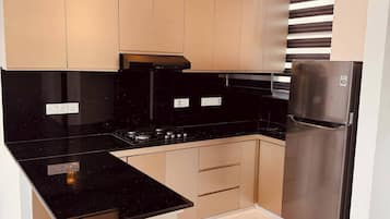 Kühlschrank, Mikrowelle, Herdplatte, Toaster