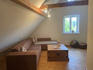 Living area - Apartment 'Mit Giebelzimmer' with Shared Garden and Wi-Fi (Ravensburg)