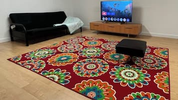 TV connectée, cheminée, livres