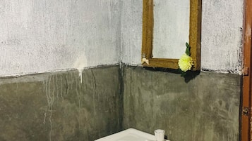 Shower, towels, soap, toilet paper
