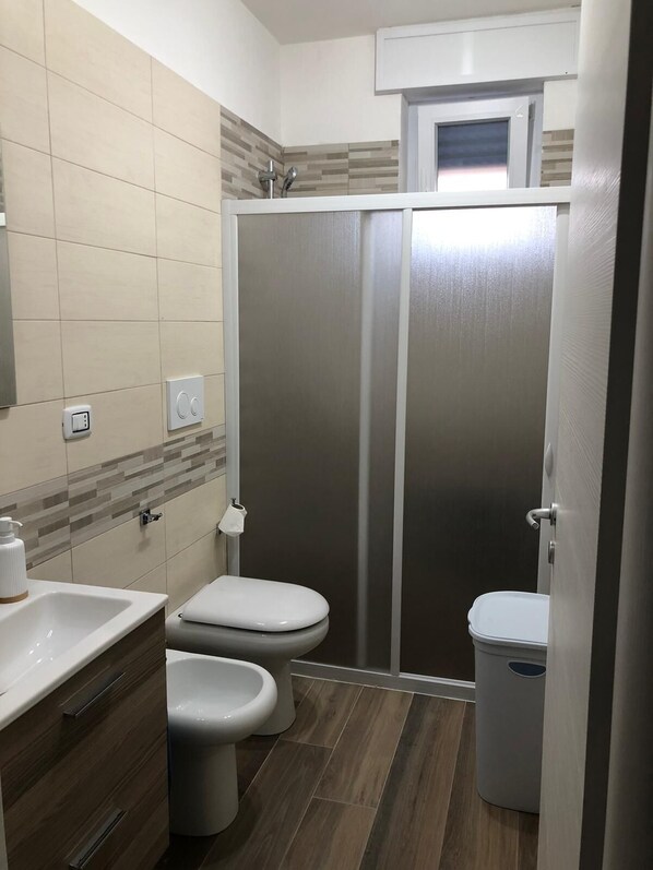 Regadera, secadora de cabello, bidet, toallas 