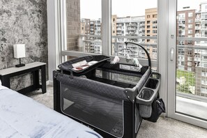 2 bedrooms, desk, iron/ironing board, travel cot