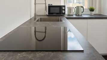 Apartment | Private kitchen | Fridge, microwave, oven, stovetop