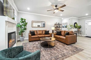 TV, fireplace, offices
