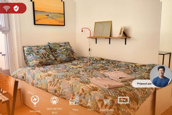 1 makuuhuone, työpöytä, silitysrauta/-lauta, Wi-Fi