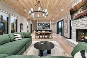 TV, fireplace, offices