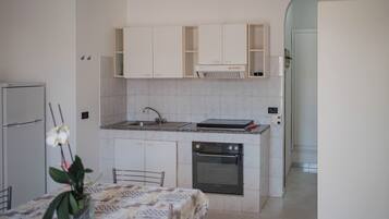 Full-size fridge, oven, stovetop, cookware/dishes/utensils