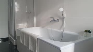 Hair dryer, towels, toilet paper