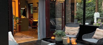 Detached wooden cottage in the forest with Sauna, Hot tub and outdoor shower