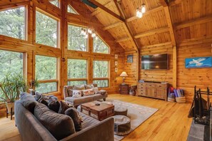 Televisión, chimenea, libros, oficina