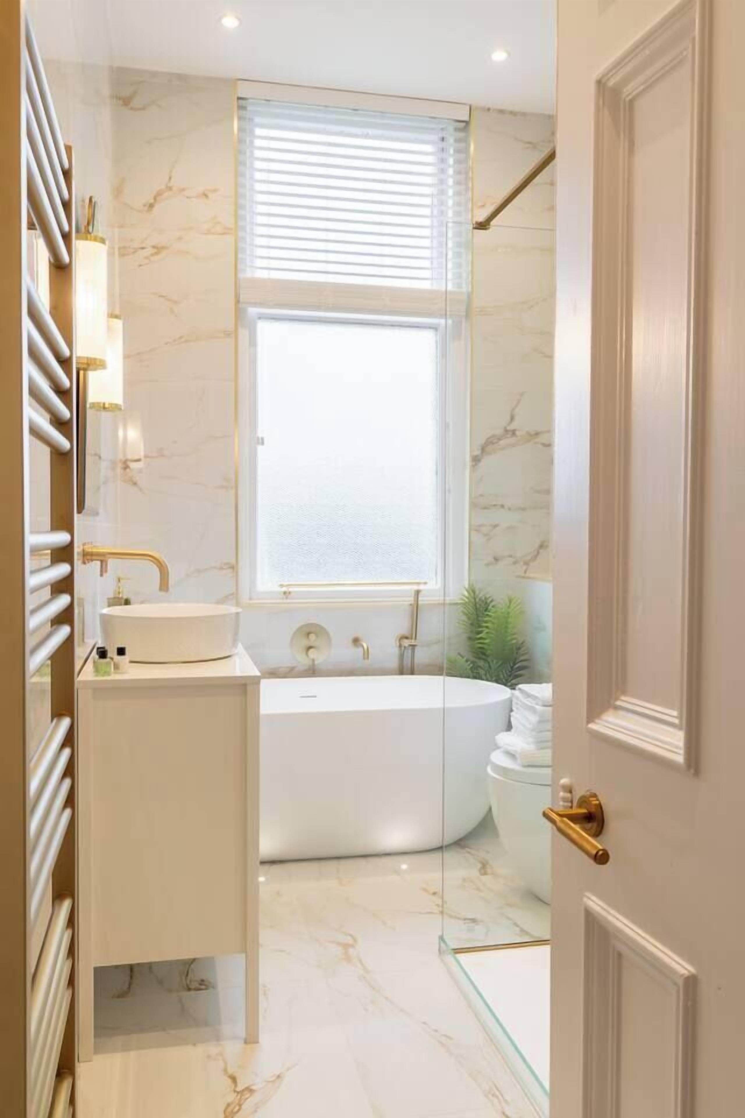 Hair dryer, soap, shampoo, toilet paper